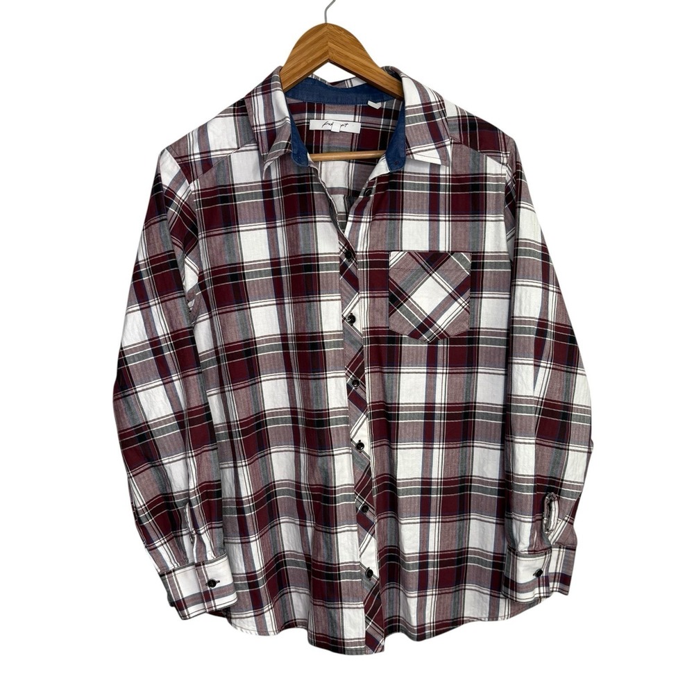 Foxcroft Womens Shirt 16W Red Plaid Button Up Long Sleeve Collar